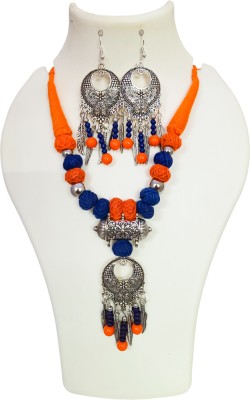 Soundarya boutique Fabric, Oxidised Silver Silver, Orange, Blue Jewellery Set(Pack of 3)