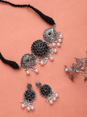 Anju Arya Oxidised Silver Black Jewellery Set(Pack of 1)