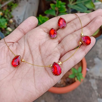 PAVISFASHION Brass Gold-plated Red Jewellery Set(Pack of 2)