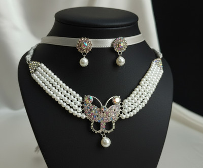 NAZURA Mother of Pearl, Crystal, Alloy Silver White Jewellery Set(Pack of 1)