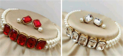 Ronak Jewels Alloy Gold-plated Red, White Jewellery Set(Pack of 2)