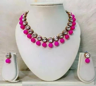 MAKHAN Alloy Gold-plated Pink Jewellery Set(Pack of 2)