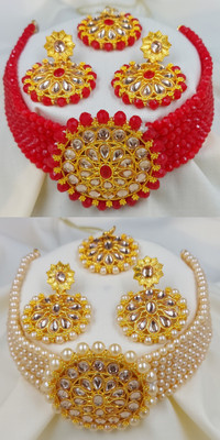 Ruhi Alloy Gold-plated Red, Gold Jewellery Set(Pack of 1)