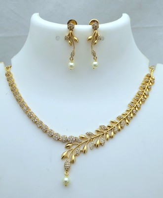 elegents Brass Gold-plated White Jewellery Set(Pack of 3)