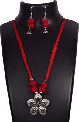 DOM Oxidised Silver Red Jewellery Set(Pack of 1)