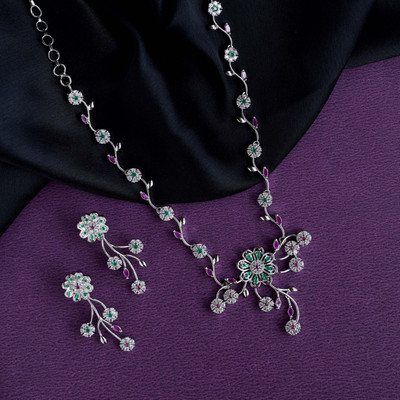 Opal Touch Brass Rhodium White Jewellery Set(Pack of 2)