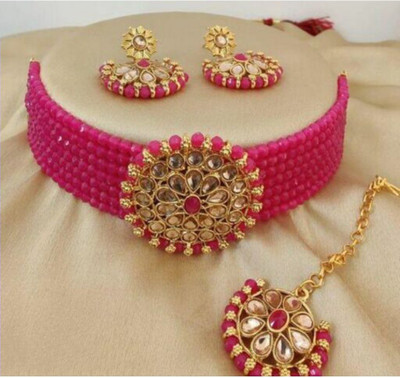 Shree Sundha immitation Alloy Gold-plated Pink Jewellery Set(Pack of 1)