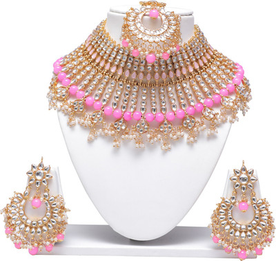 Swarajshop Copper Gold-plated Pink, Gold Jewellery Set(Pack of 1)