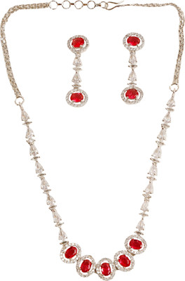 RANIT CREATION Brass Rhodium Ruby Red Jewellery Set(Pack of 1)