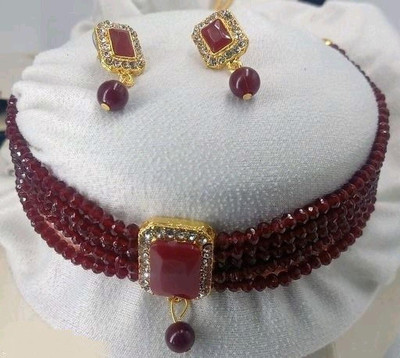 Ruhi Alloy Maroon Jewellery Set(Pack of 1)