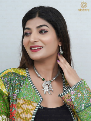 AHOORA Brass Silver Green Jewellery Set(Pack of 3)