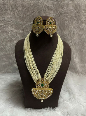 waheguru Brass Gold-plated Green Jewellery Set(Pack of 1)