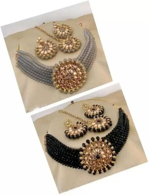 AVIKSHA CREATIONS Mother of Pearl Gold-plated Gold, Grey, Black Jewellery Set(Pack of 1)