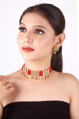 Kirti Traders Alloy Gold-plated Red Jewellery Set(Pack of 1)
