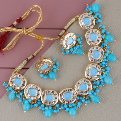 Lucky Jewellery Alloy Gold-plated Turquoise Jewellery Set(Pack of 3)