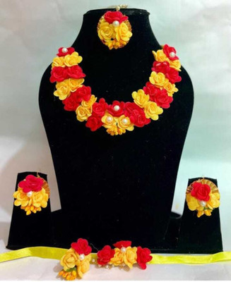 Harshita Fabric Yellow, Red Jewellery Set(Pack of 4)