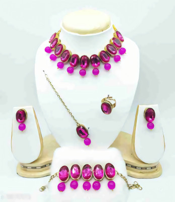 ZEER Creation Alloy Gold-plated Pink Jewellery Set(Pack of 1)