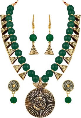 TAP Fashion Copper Gold-plated Green Jewellery Set(Pack of 1)