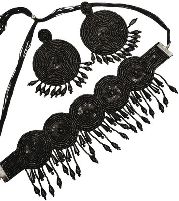 Fuschianet Fabric Black Jewellery Set(Pack of 1)