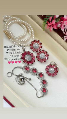 DENICRAAS Alloy Silver Red Jewellery Set(Pack of 1)