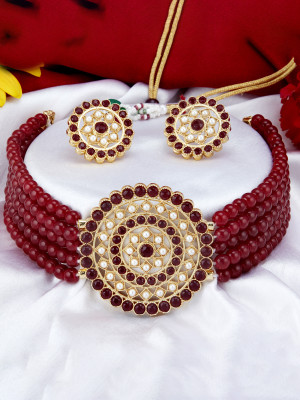 Sukkhi Alloy Gold-plated Maroon Jewellery Set(Pack of 3)