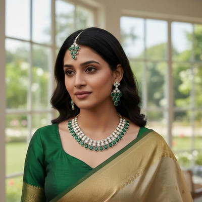 paridhi enterprises Brass Gold-plated Green, White Jewellery Set(Pack of 3)