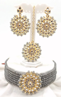 Ruhi Metal, Alloy Gold-plated Grey Jewellery Set(Pack of 1)