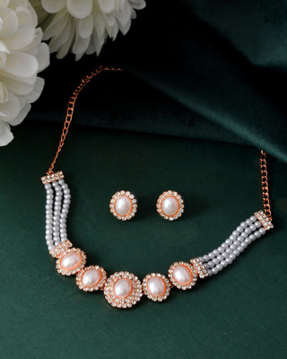 Jewels Nest Stainless Steel Gold-plated White, Rose Gold Jewellery Set(Pack of 3)