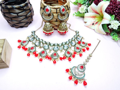 VATSALYA creation Alloy Gold-plated Red Jewellery Set(Pack of 1)