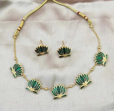 Joyful Brass Gold-plated Green Jewellery Set(Pack of 1)