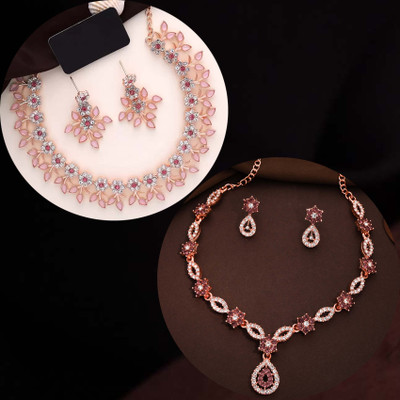 Vedda Brass Gold-plated Rose Gold, Brown, Pink Jewellery Set(Pack of 1)