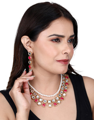 Divisha Imitation Alloy Gold-plated Ruby Red Jewellery Set(Pack of 1)