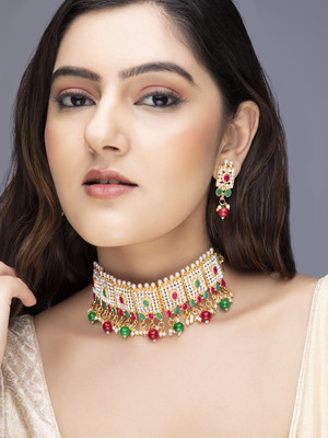 RUBANS Alloy Gold-plated Gold, Red, Green Jewellery Set(Pack of 1)