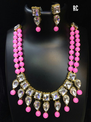 JN Handicraft Alloy Copper Pink Jewellery Set(Pack of 1)