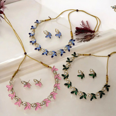 Rukma Alloy Gold-plated Pink, Multicolor, Green Jewellery Set(Pack of 9)