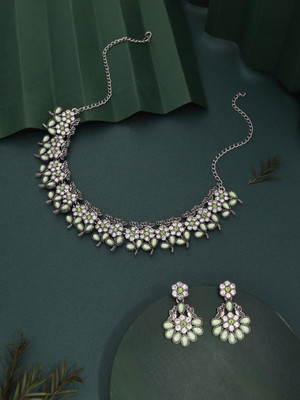 Vedda Brass Gold-plated Silver, Green Jewellery Set(Pack of 1)