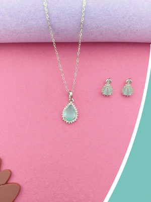 Pihoo Enterprise Alloy Silver Turquoise Jewellery Set(Pack of 1)