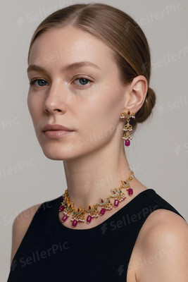 tenishq Alloy Silver Red Jewellery Set(Pack of 1)