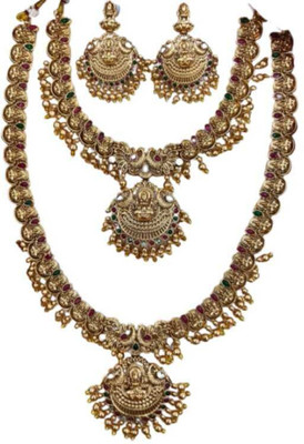 Treasure Collections Brass, Copper Gold-plated Gold, Red, Green Jewellery Set(Pack of 1)