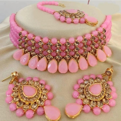 RAHUL TRADERS Alloy Gold-plated Pink Jewellery Set(Pack of 1)