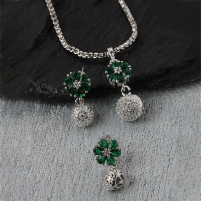 ZENEME Brass Rhodium Green Jewellery Set(Pack of 3)