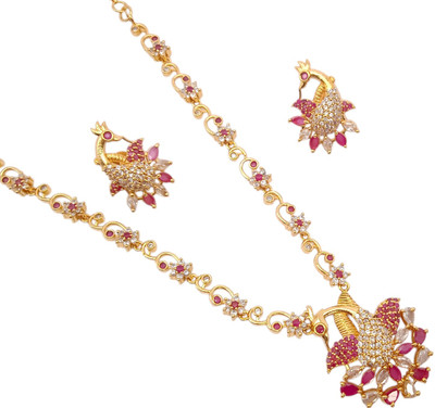 Pretty Queen Brass, Copper Gold-plated Pink, White Jewellery Set(Pack of 2)