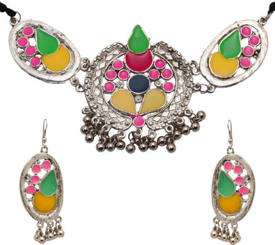 Zoey Oxidised Silver, Alloy Sterling Silver, Silver Multicolor Jewellery Set(Pack of 1)