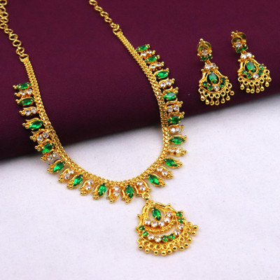 AHR FASHION Brass Gold-plated Green Jewellery Set(Pack of 2)