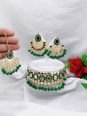 MAYRA TRADING Alloy Gold-plated Green Jewellery Set(Pack of 3)