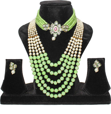 Nifty Mother of Pearl, Crystal Gold-plated Green Jewellery Set(Pack of 4)