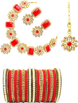 Chrishan Alloy Gold-plated Red Jewellery Set(Pack of 1)