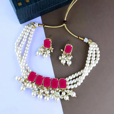 ZEER Creation Alloy Gold-plated Pink, Gold Jewellery Set(Pack of 1)