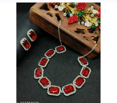 Kriva Trading Alloy Silver Red Jewellery Set(Pack of 1)