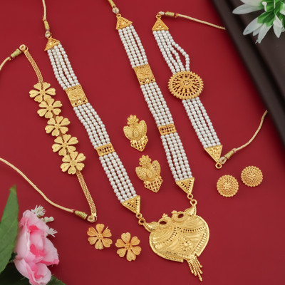 PARTICIAO Alloy Gold-plated Gold Jewellery Set(Pack of 3)